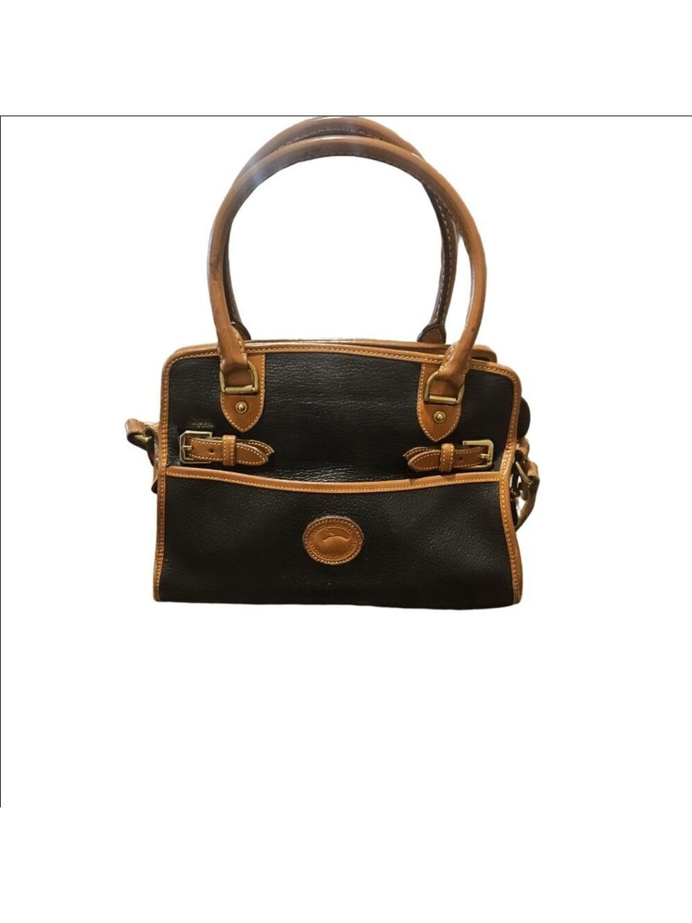 Women's Dooney & Bourke Vintage Pebbled Leather Buckle Satchel Black Brown
